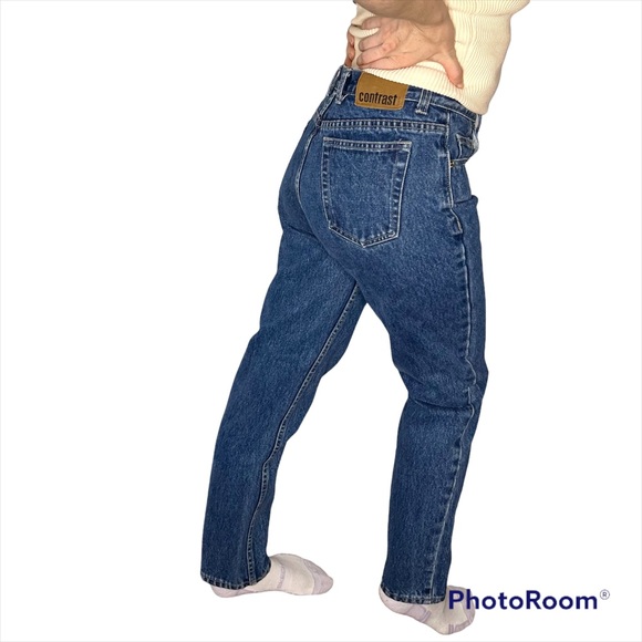 Vintage 90s contrast blue jeans mom jeans size 3/4 FITS LIKE 2 - Picture 3 of 13